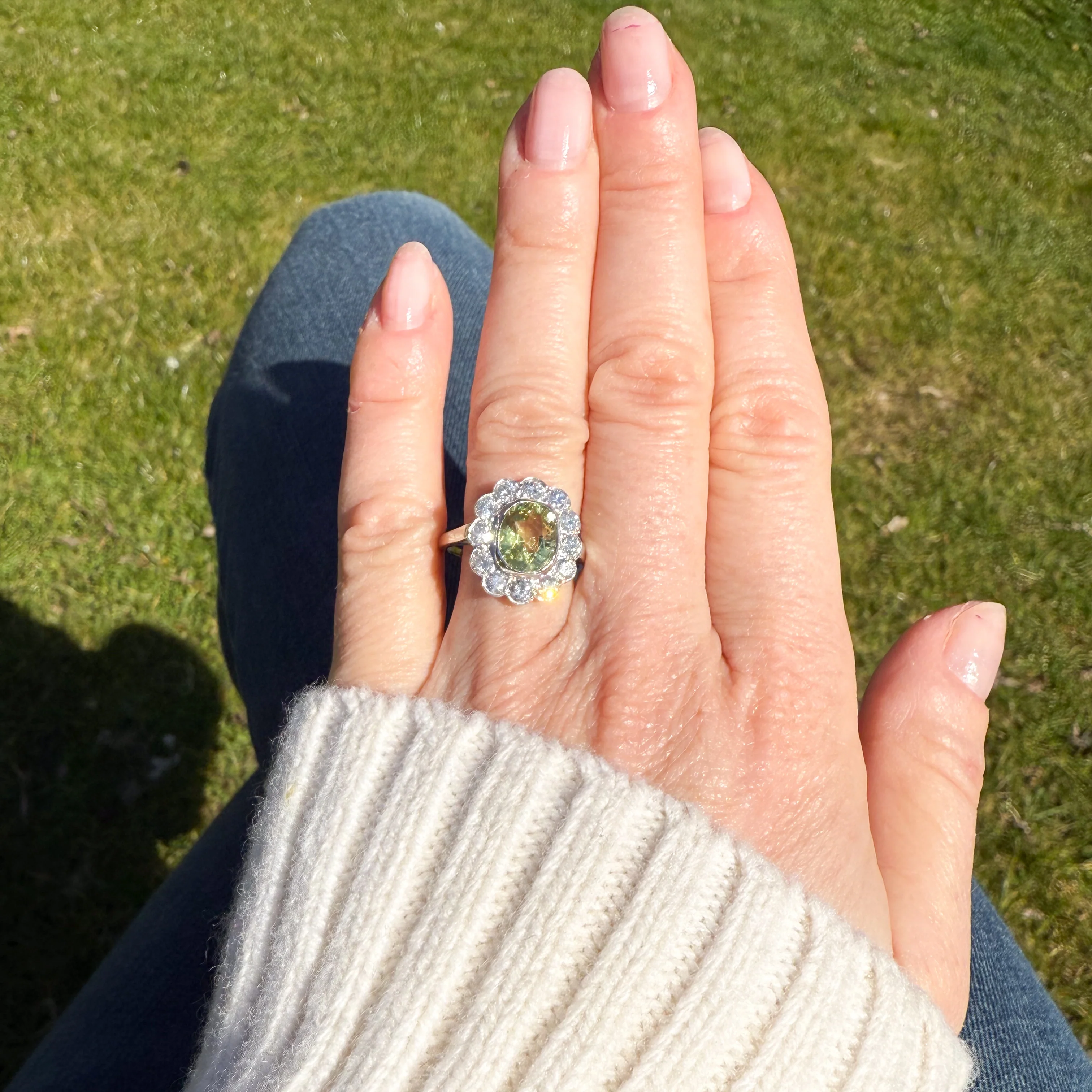 Art Deco 3.40 Carat Chrysoberyl & 1.20 Carat Diamond Ring, circa 1945 - Image 6