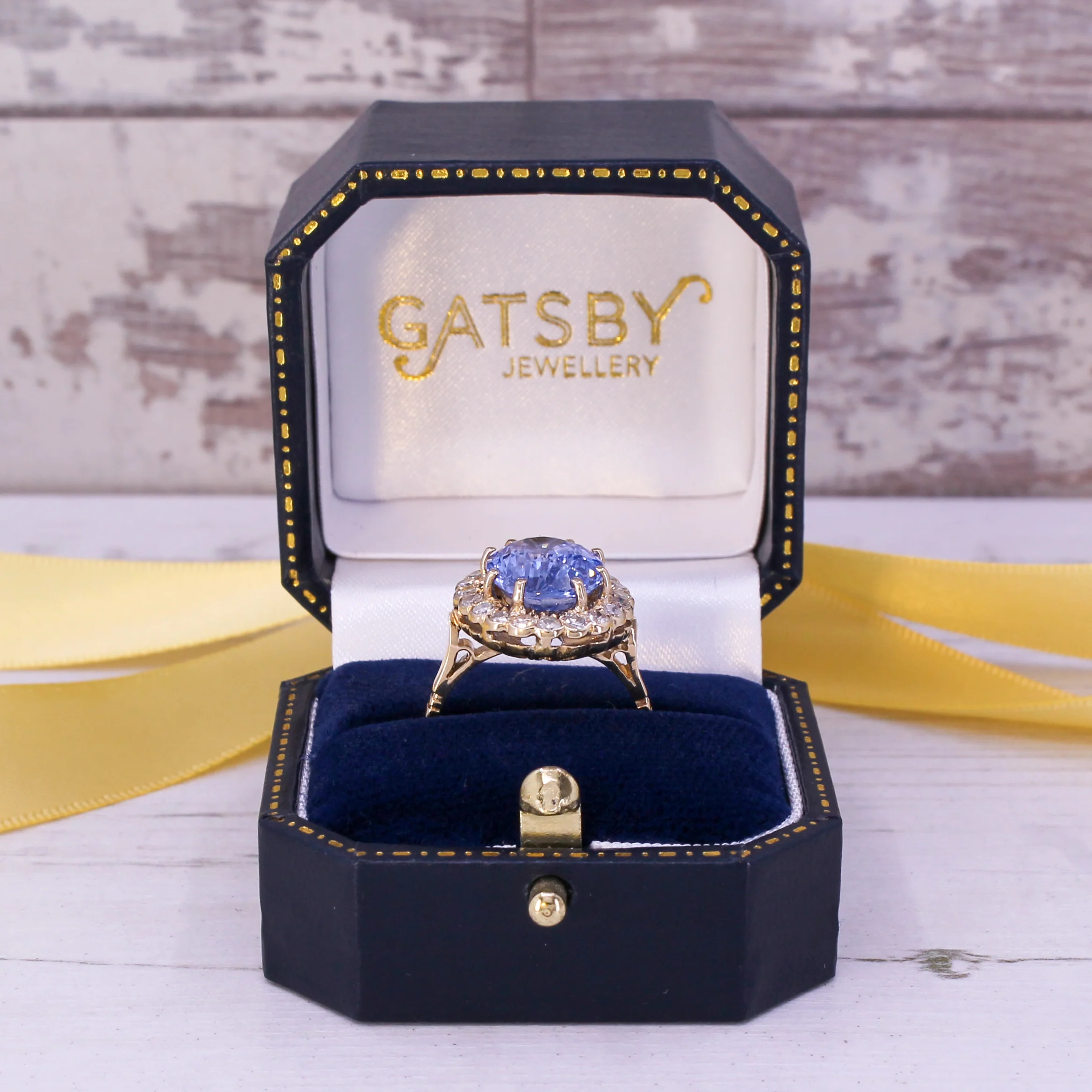 Art Deco 6.80 Carat Natural Ceylon Sapphire & Diamond Cluster Ring, Circa 1940 - Image 10