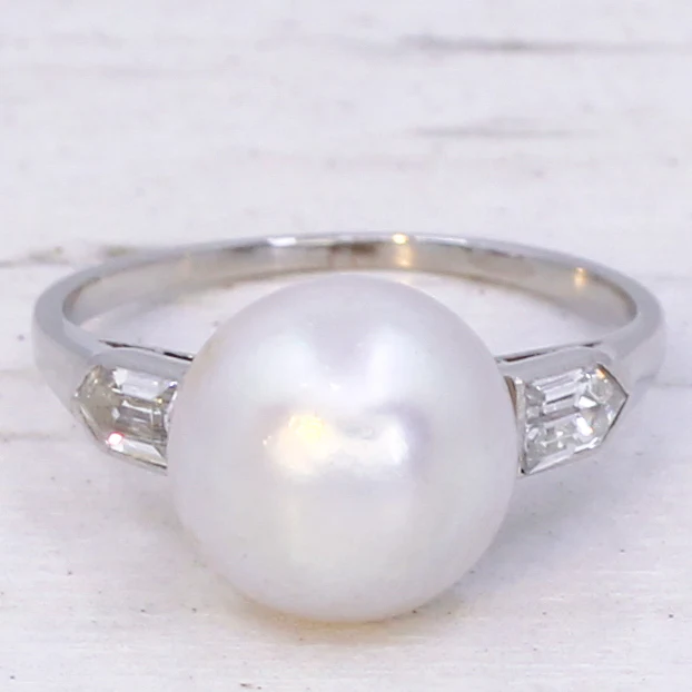 Art Deco Natural Pearl & Diamond Solitaire Ring, circa 1915 - Image 3