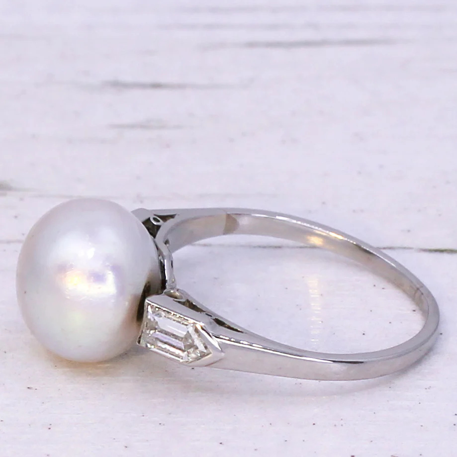 Art Deco Natural Pearl & Diamond Solitaire Ring, circa 1915 - Image 4