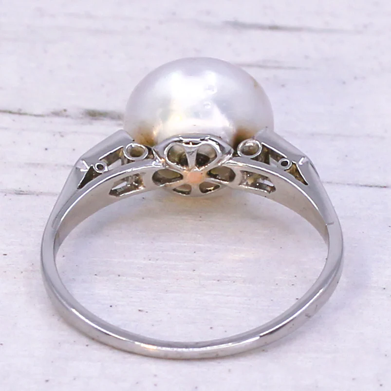 Art Deco Natural Pearl & Diamond Solitaire Ring, circa 1915 - Image 5