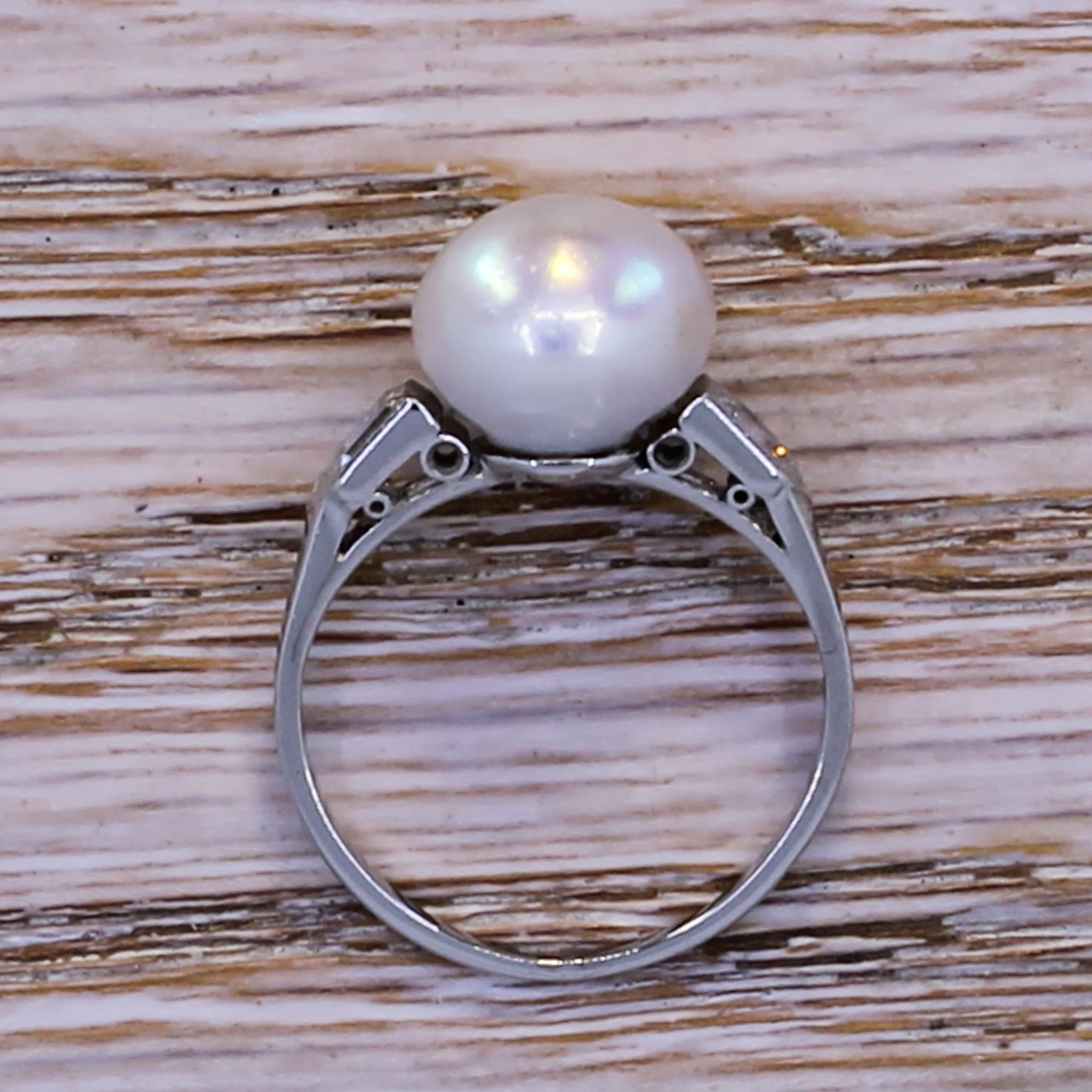 Art Deco Natural Pearl & Diamond Solitaire Ring, circa 1915 - Image 6