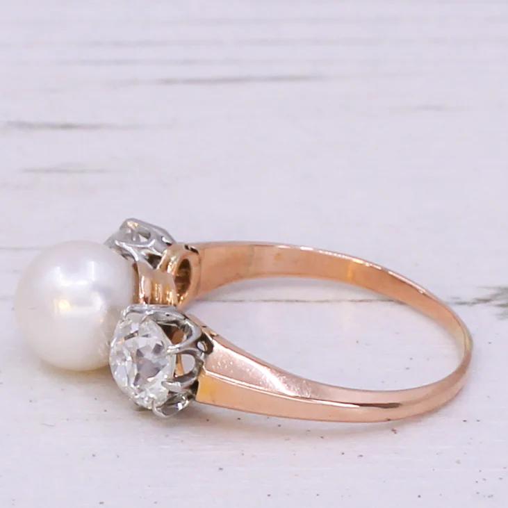 Art Deco Pearl & 1.20 Carat Diamond Trilogy Ring, circa 1930 - Image 5