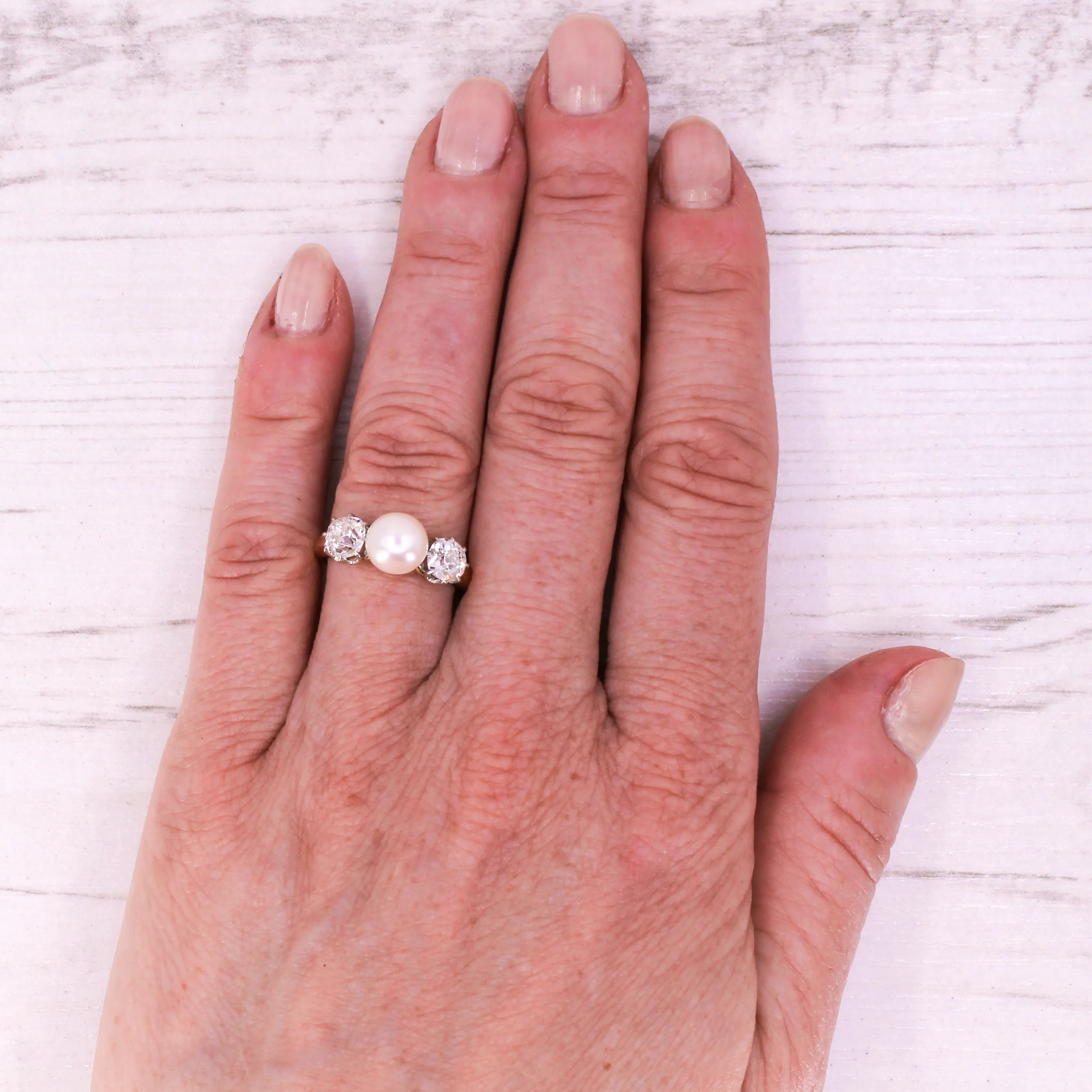 Art Deco Pearl & 1.20 Carat Diamond Trilogy Ring, circa 1930 - Image 7