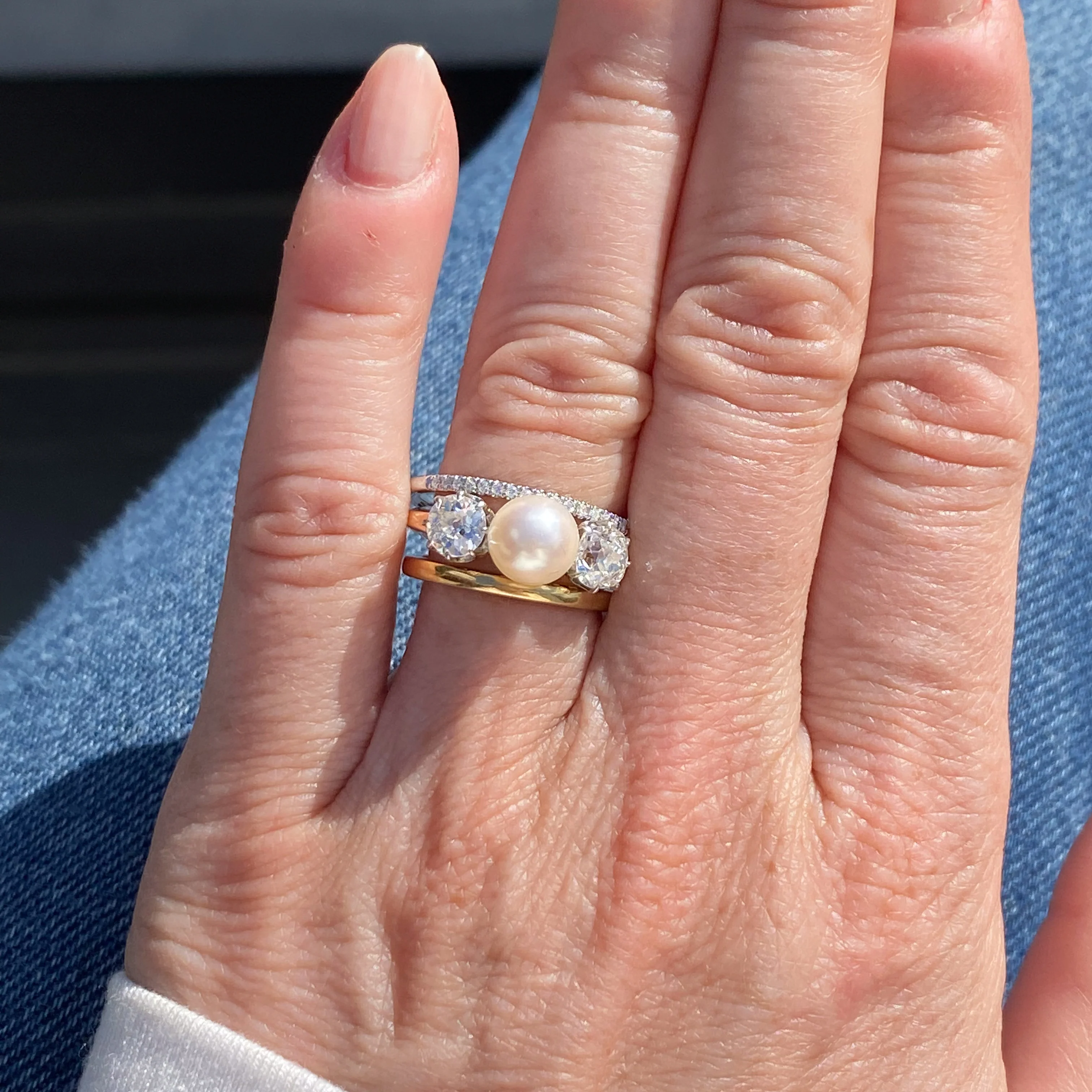 Art Deco Pearl & 1.20 Carat Diamond Trilogy Ring, circa 1930 - Image 9
