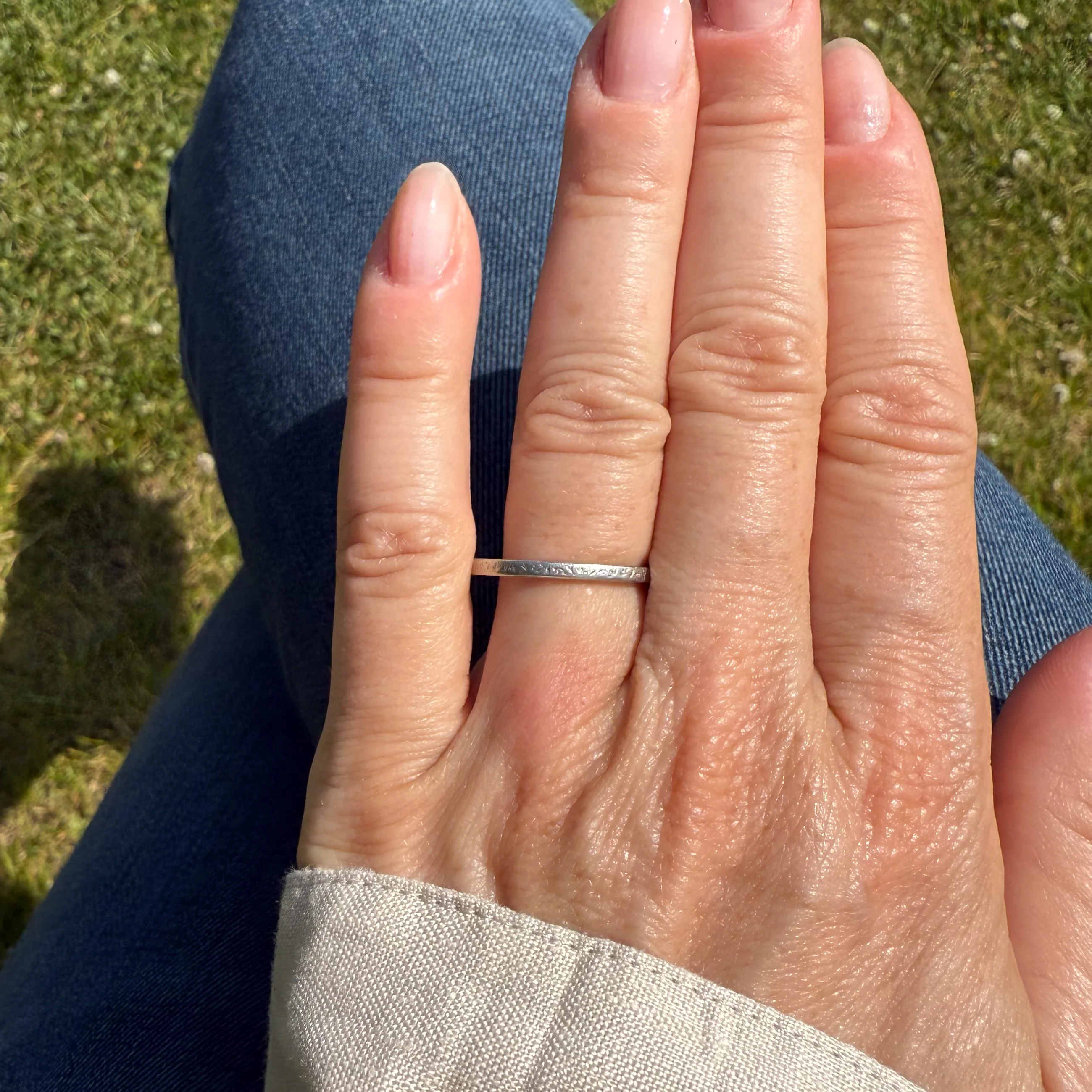 Art Deco Wedding Band Ring, Platinum, size Q - Image 6