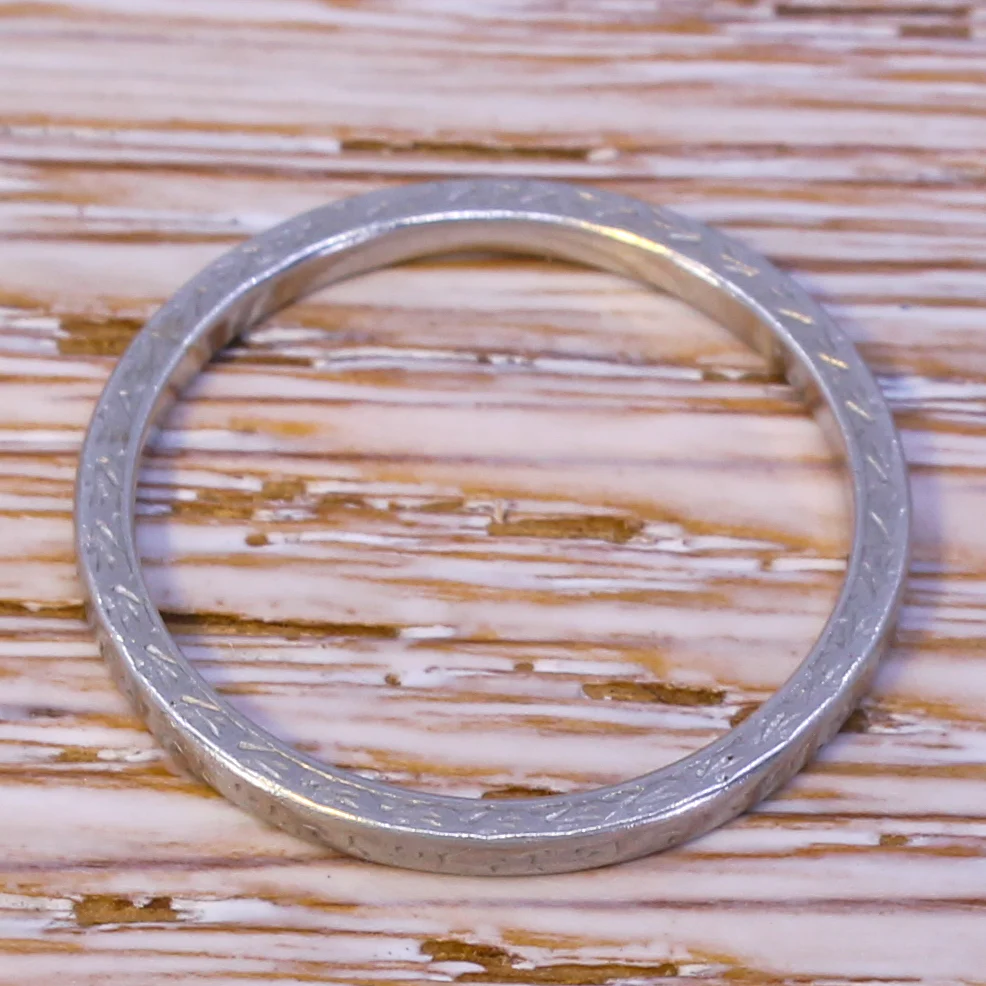 Art Deco Wedding Band Ring, Platinum, size Q - Image 7
