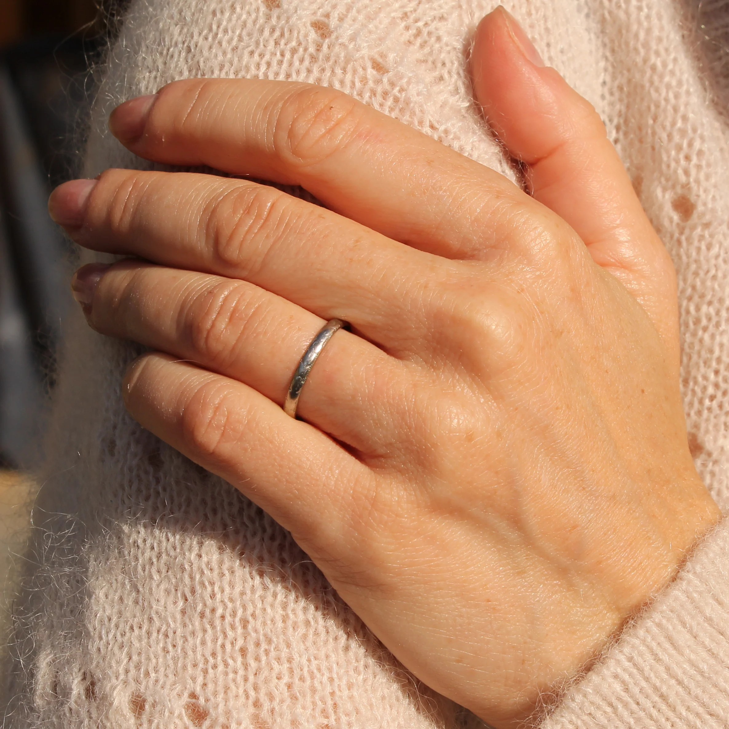 Art Deco Wedding Band Ring, Platinum, size N - Image 3