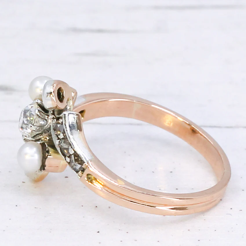 Art Nouveau 0.30 Carat Old Cut Diamond & Pearl Ring, circa 1905 - Image 4