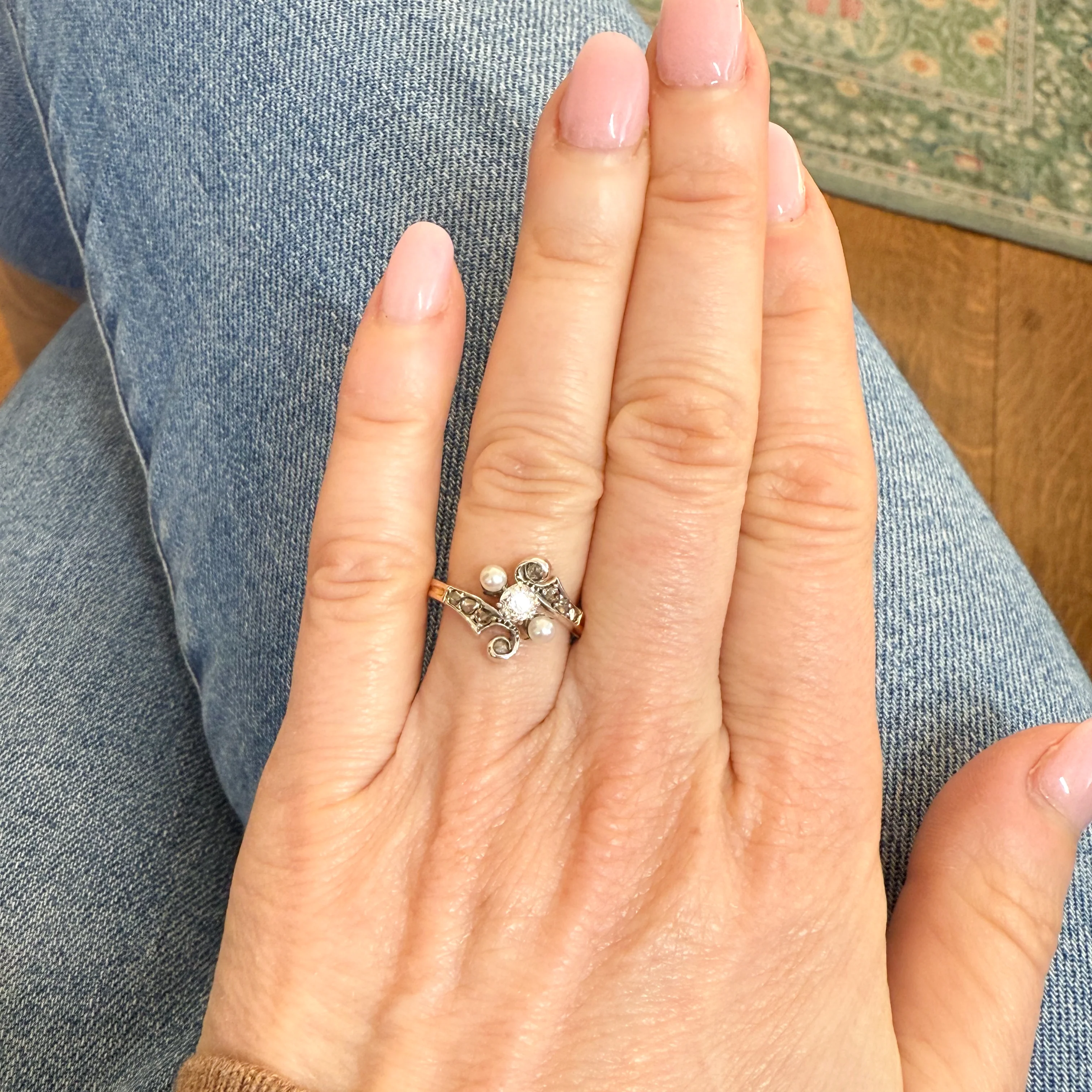 Art Nouveau 0.30 Carat Old Cut Diamond & Pearl Ring, circa 1905 - Image 6