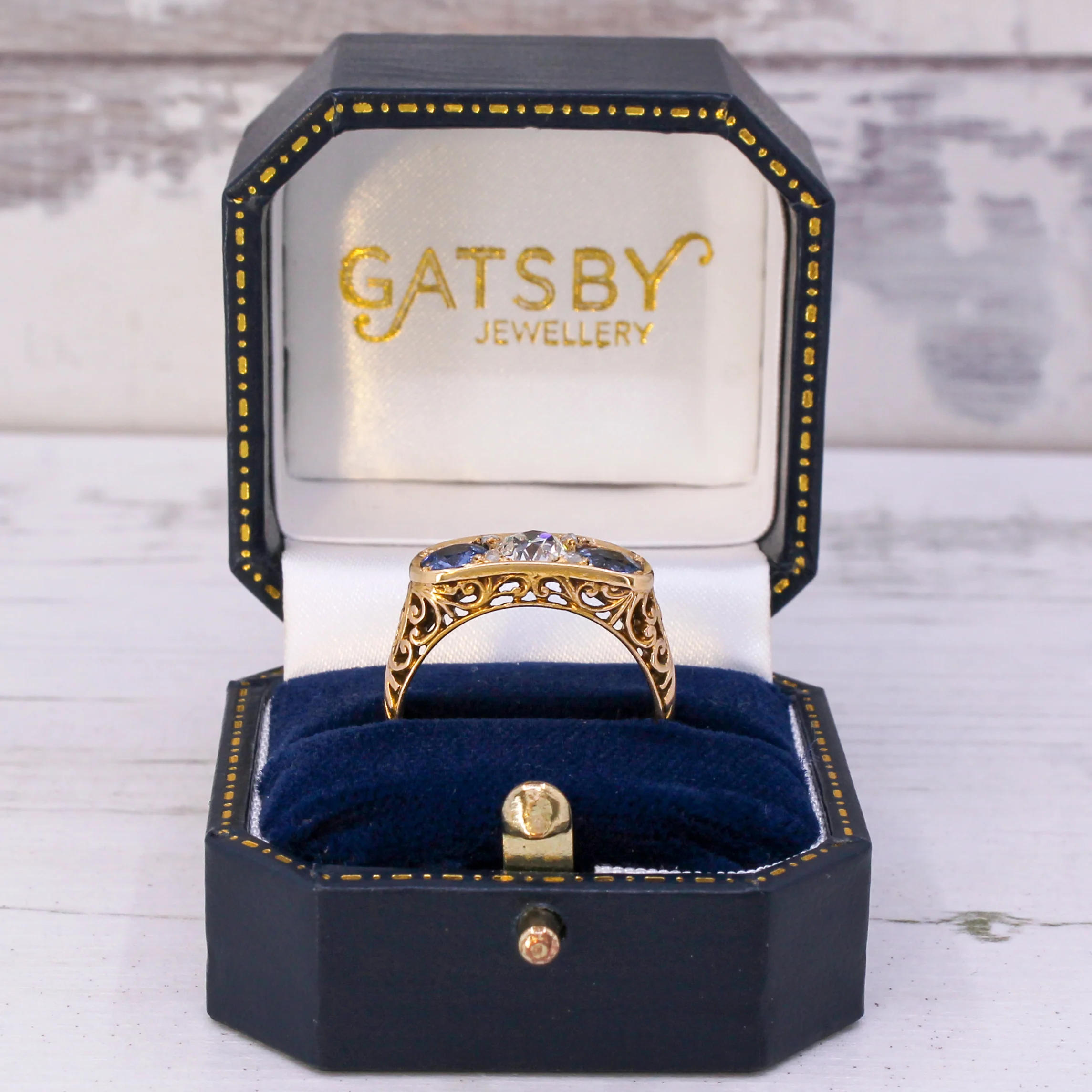 Art Nouveau 0.90 Carat Old Cut Diamond & 1.30 Carat Sapphire Ring, circa 1915 - Image 8