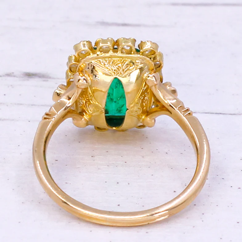 Art Nouveau 2.80 Carat Colombian Emerald & Old Cut Diamond Ring, circa 1900 - Image 5