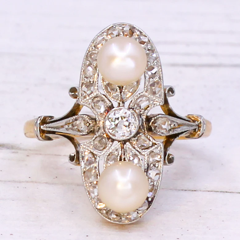 Art Nouveau Natural Pearl & Diamond Cluster Ring, circa 1900 - Image 3