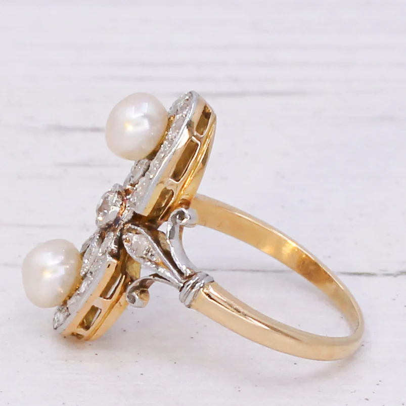 Art Nouveau Natural Pearl & Diamond Cluster Ring, circa 1900 - Image 4