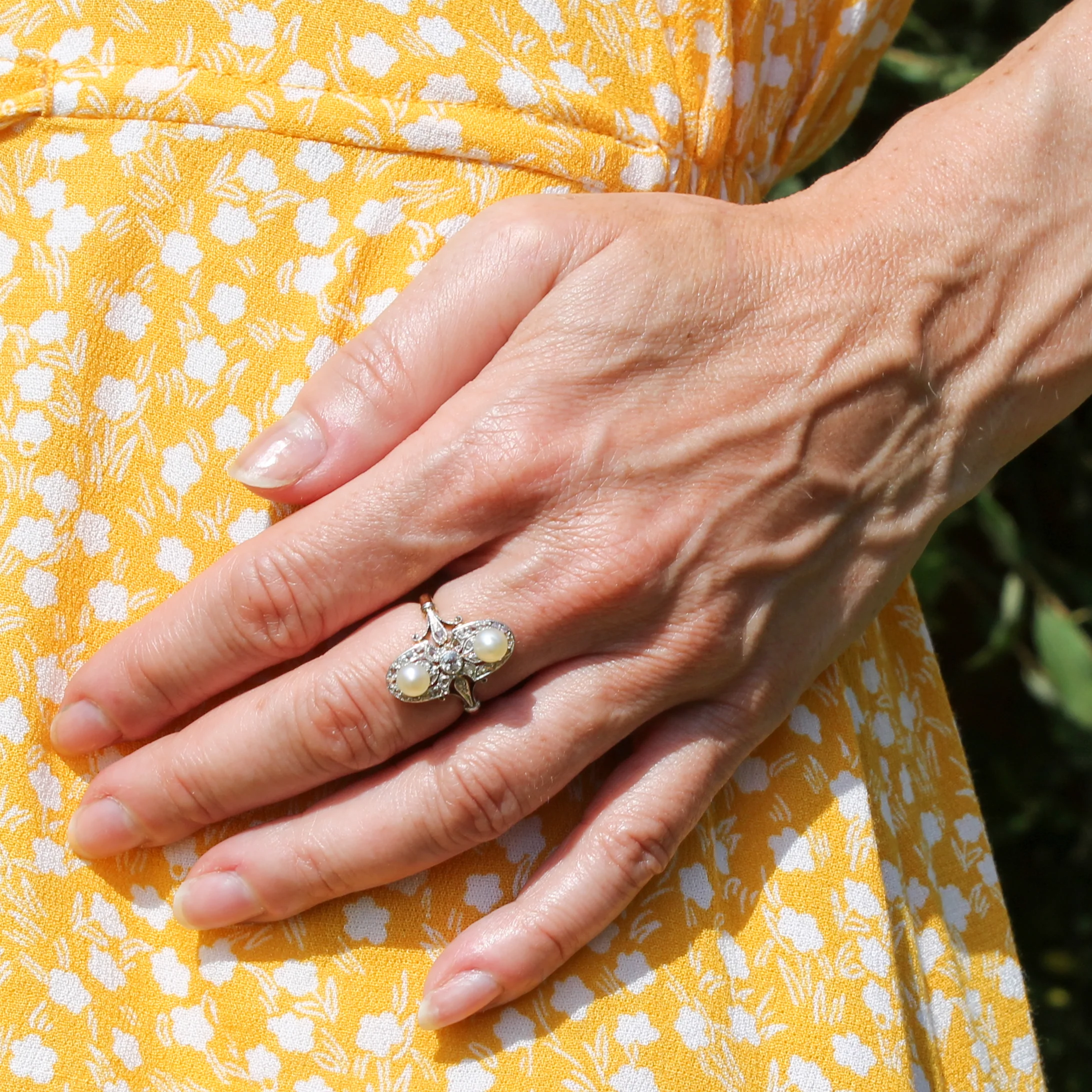Art Nouveau Natural Pearl & Diamond Cluster Ring, circa 1900 - Image 6