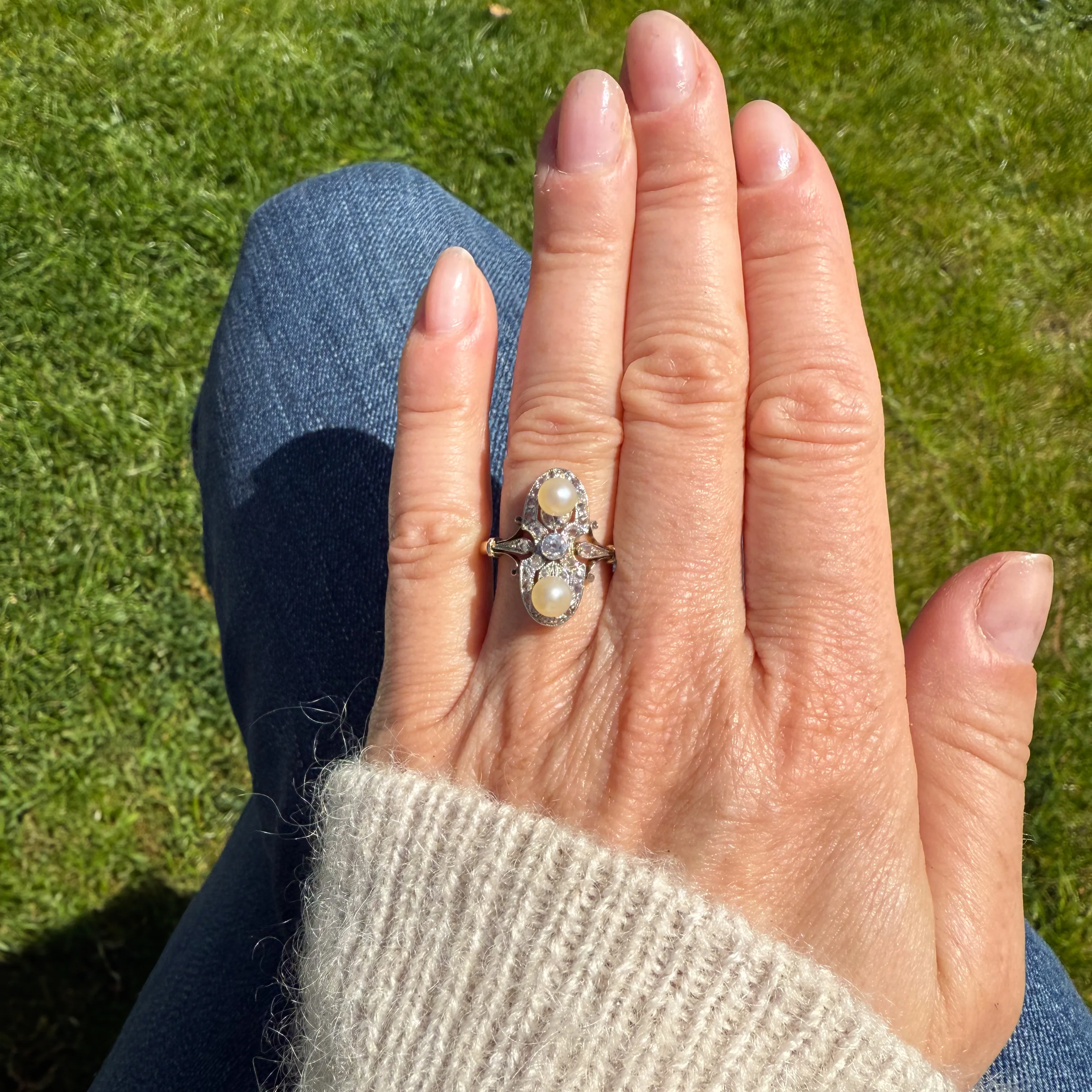 Art Nouveau Natural Pearl & Diamond Cluster Ring, circa 1900 - Image 8