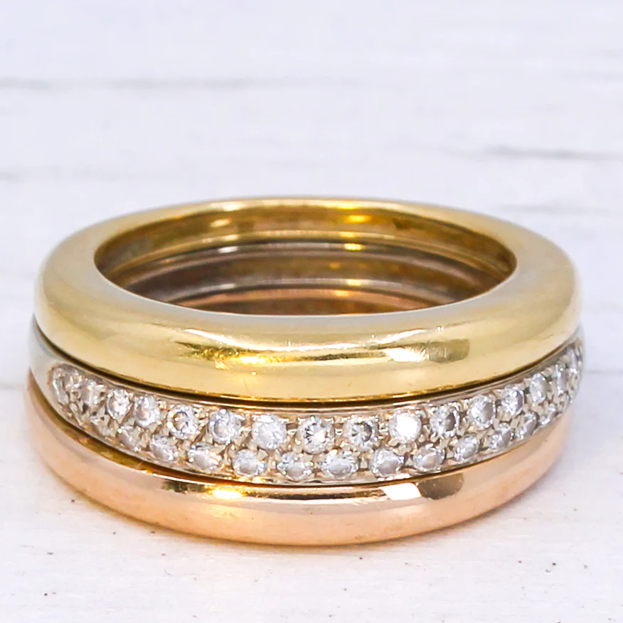 CARTIER Diamond Trinity Ring, 18k Rose, Yellow & White Gold