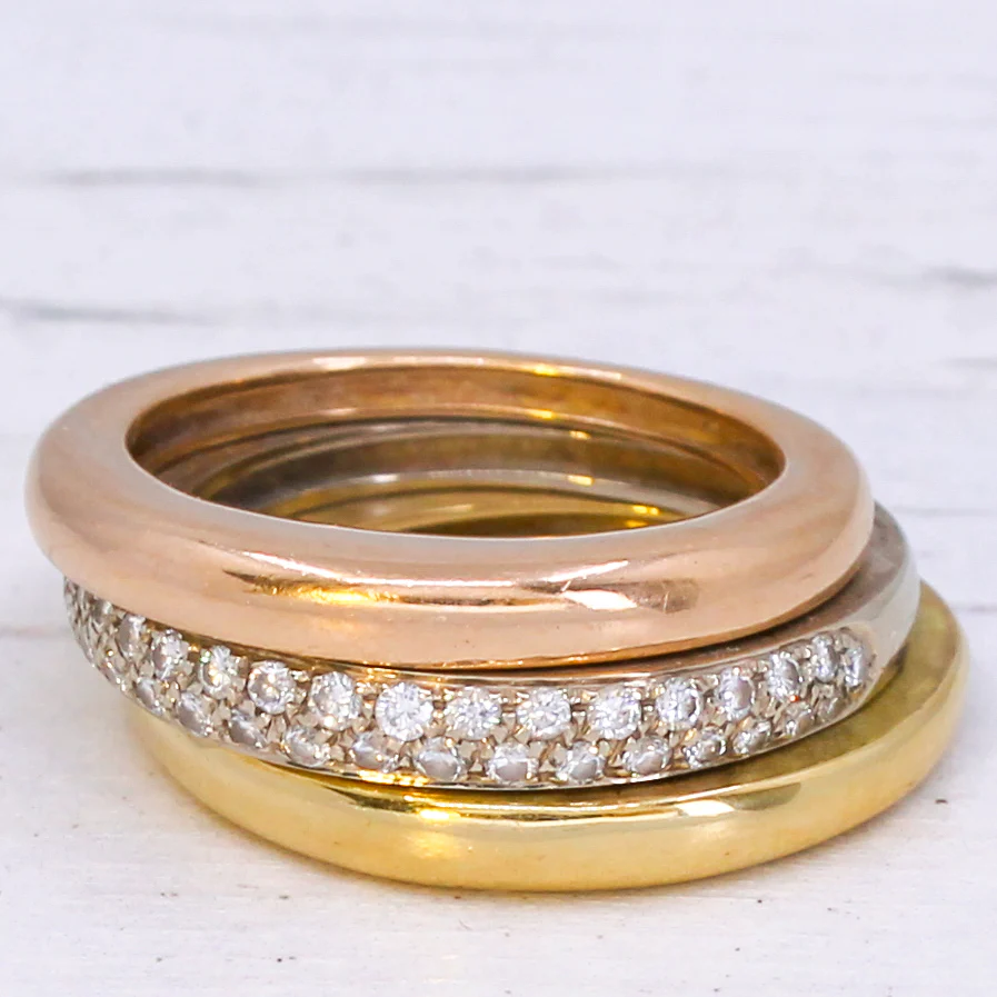CARTIER Diamond Trinity Ring, 18k Rose, Yellow & White Gold - Image 3