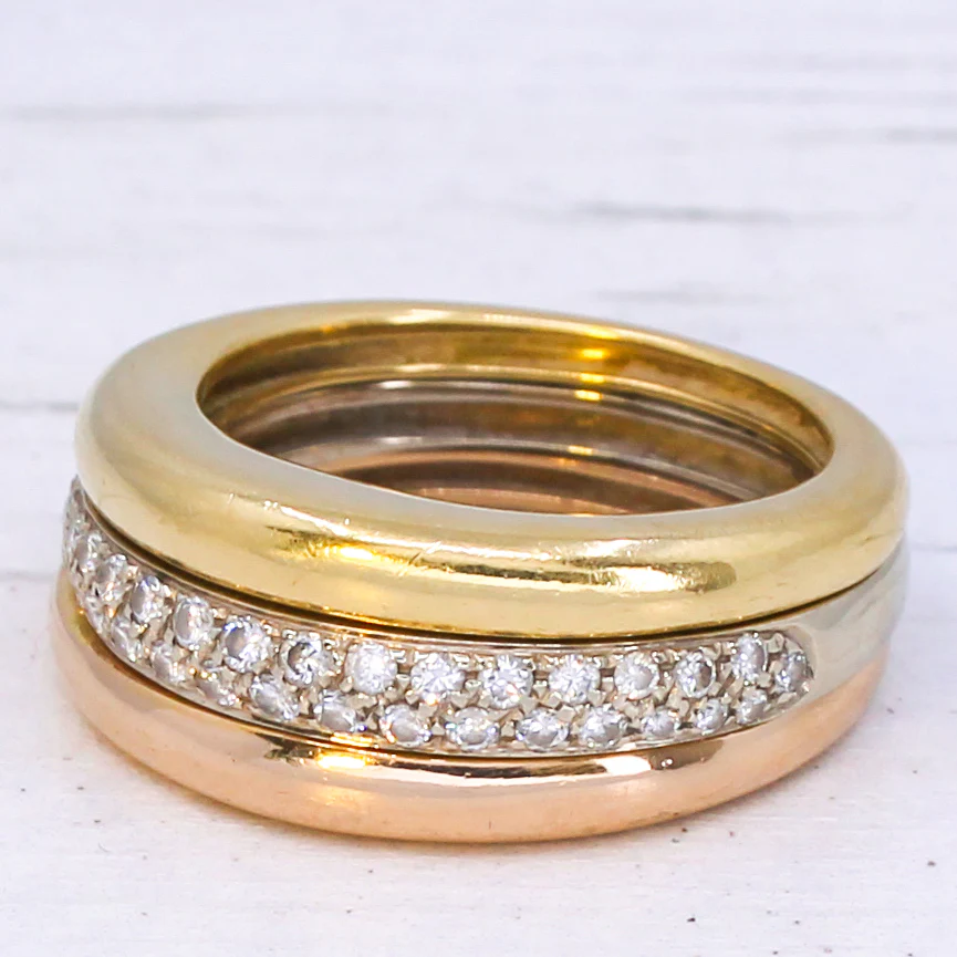 CARTIER Diamond Trinity Ring, 18k Rose, Yellow & White Gold - Image 4