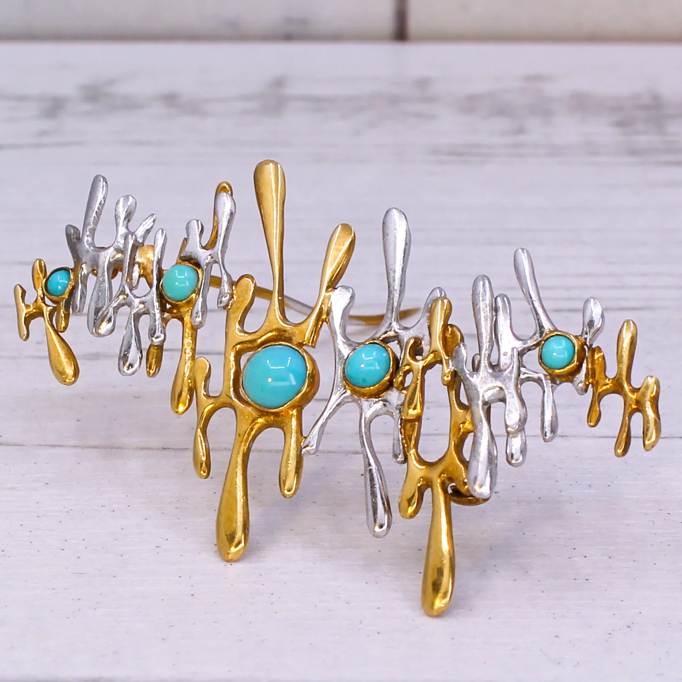 Charles de Temple Abstract 18k Gold & Turquoise Brooch, dated 1969 - Image 3