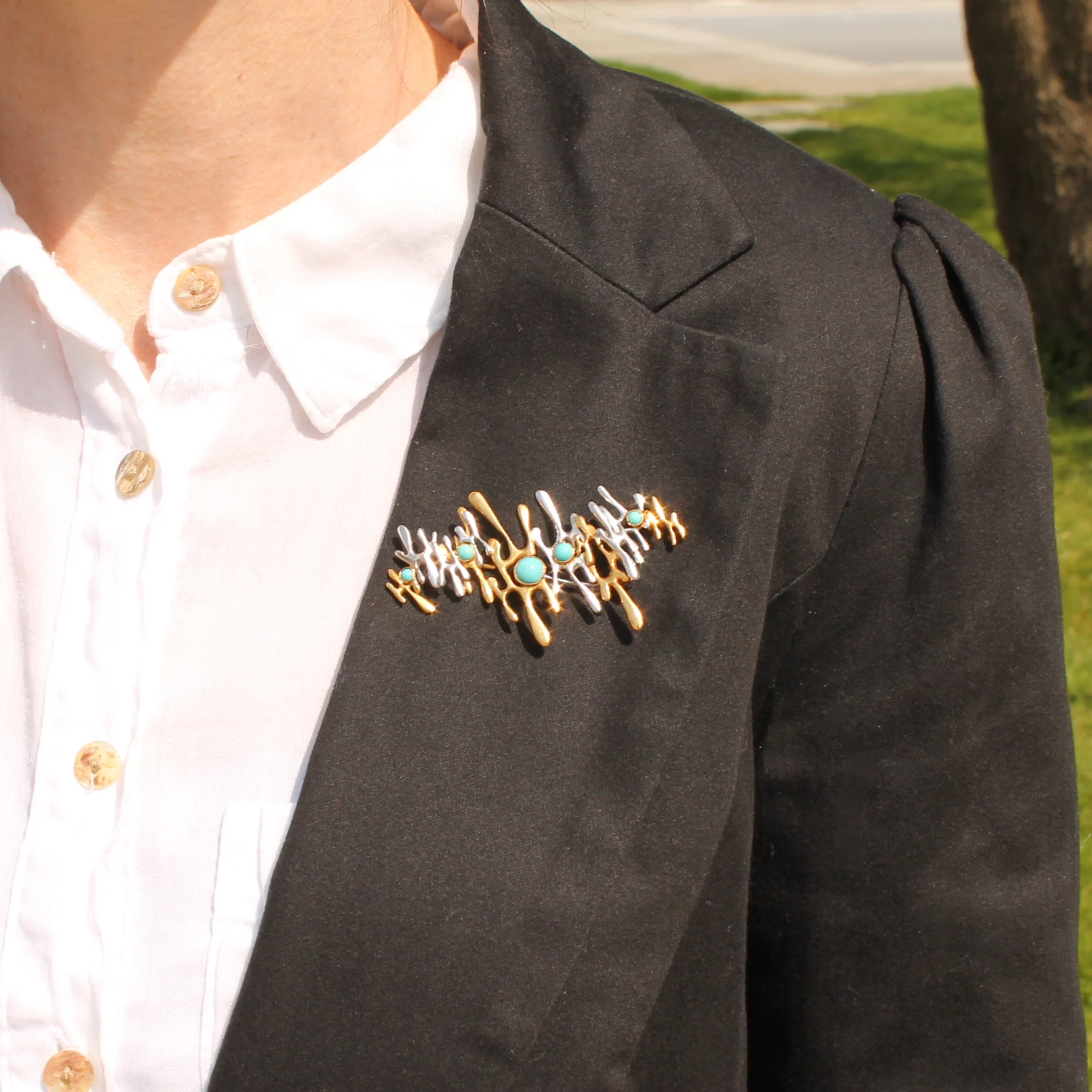 Charles de Temple Abstract 18k Gold & Turquoise Brooch, dated 1969 - Image 4