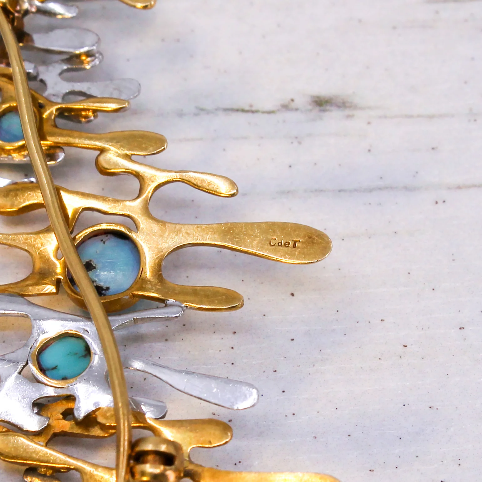 Charles de Temple Abstract 18k Gold & Turquoise Brooch, dated 1969 - Image 6