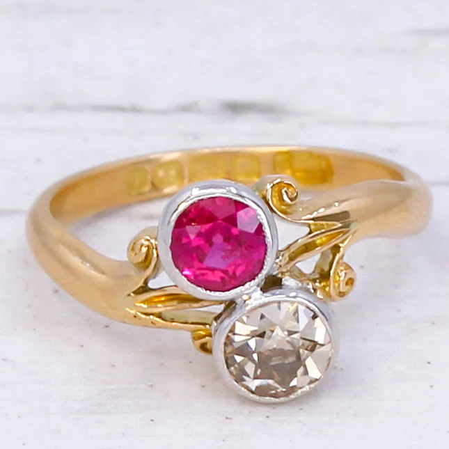 Edwardian 0.50 Carat Old Cut Diamond & 0.55 Carat Sythentic Ruby Ring, dated 1908 - Image 3