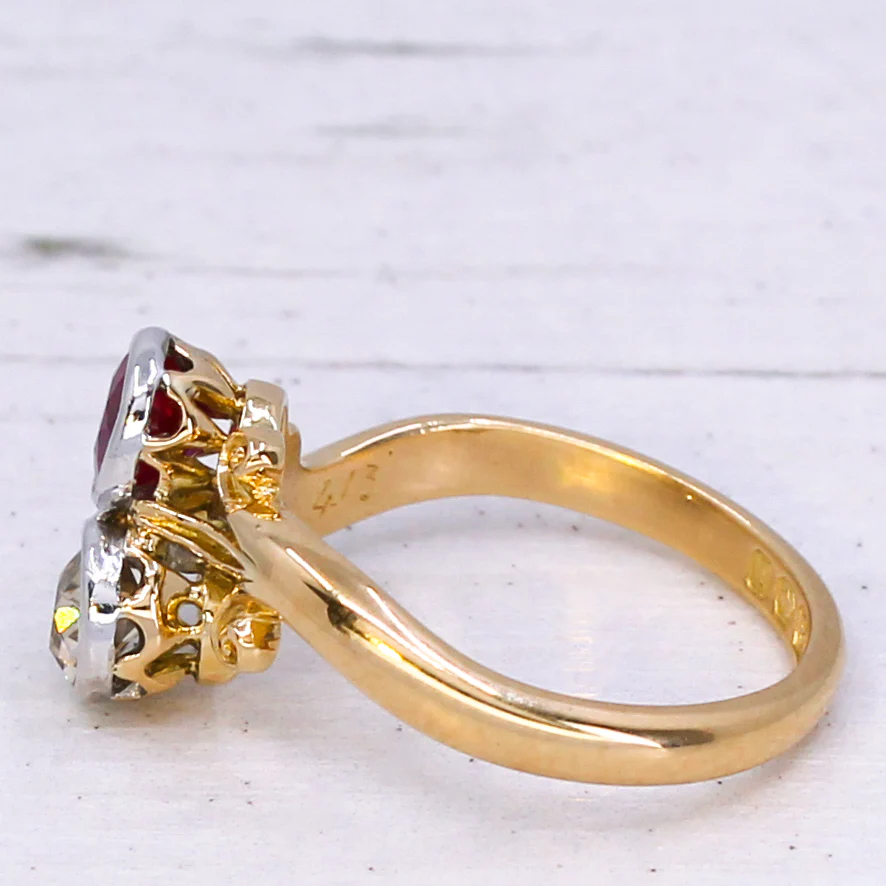 Edwardian 0.50 Carat Old Cut Diamond & 0.55 Carat Sythentic Ruby Ring, dated 1908 - Image 4