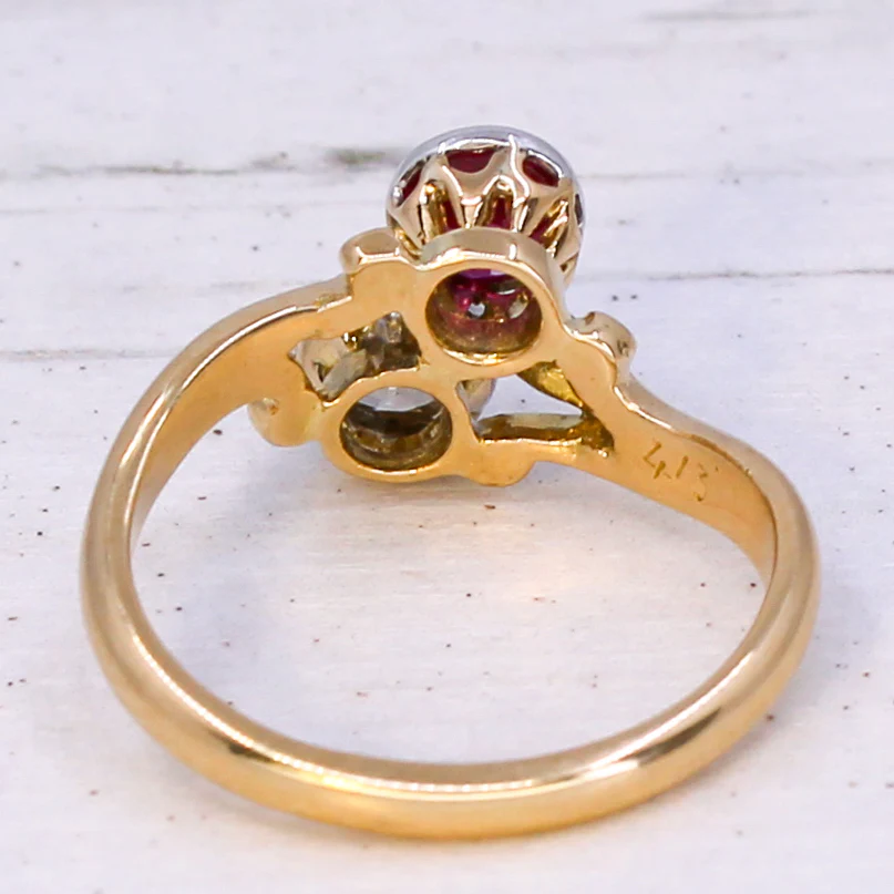 Edwardian 0.50 Carat Old Cut Diamond & 0.55 Carat Sythentic Ruby Ring, dated 1908 - Image 5