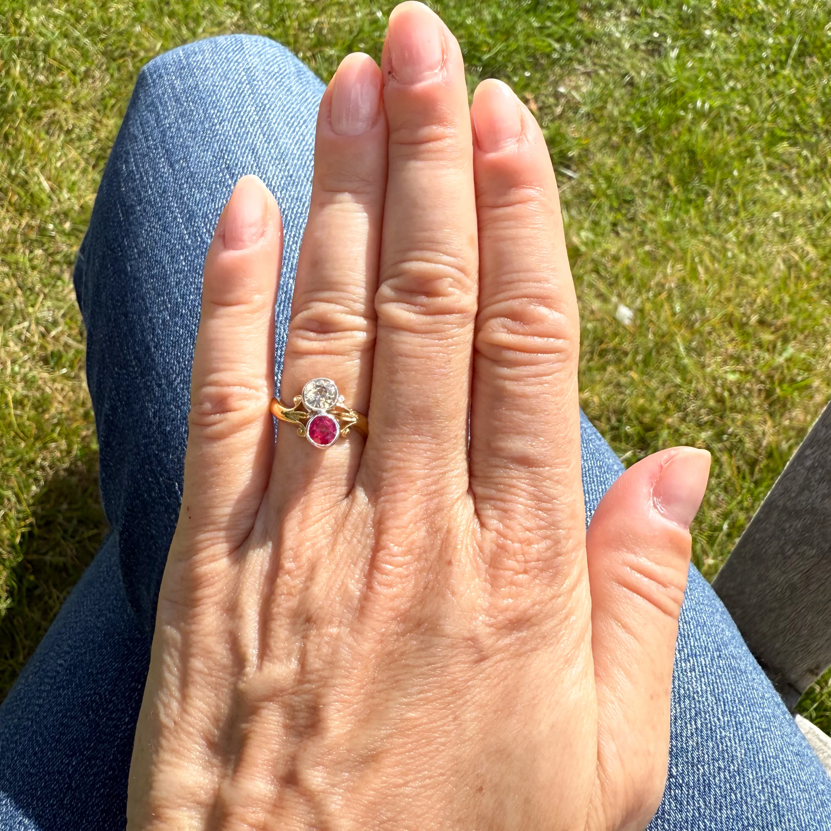 Edwardian 0.50 Carat Old Cut Diamond & 0.55 Carat Sythentic Ruby Ring, dated 1908 - Image 7