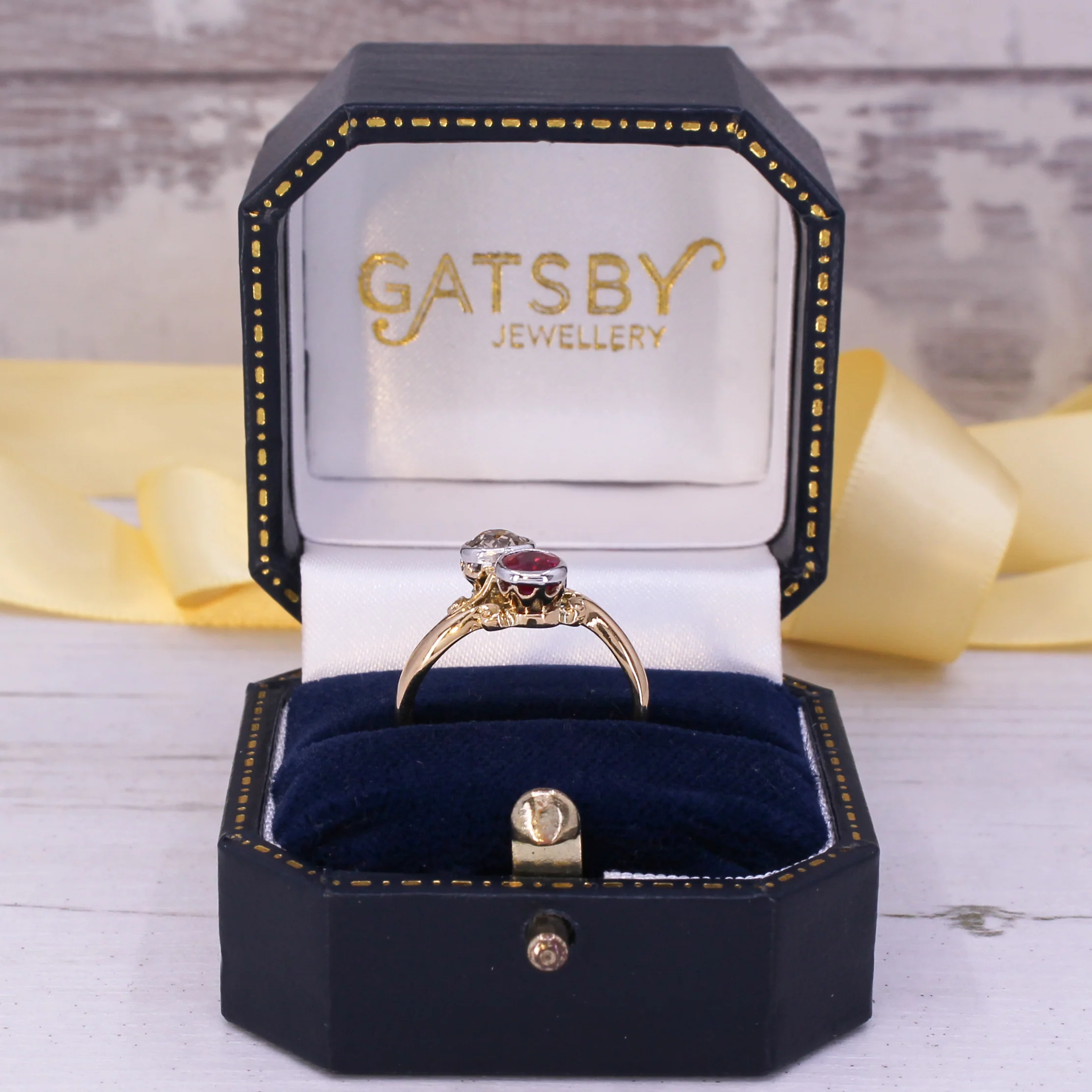 Edwardian 0.50 Carat Old Cut Diamond & 0.55 Carat Sythentic Ruby Ring, dated 1908 - Image 8