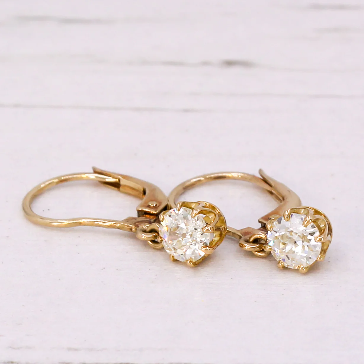 Edwardian 1.01 Carat Old Cut Diamond Drop Earrings, circa 1910 - Image 5