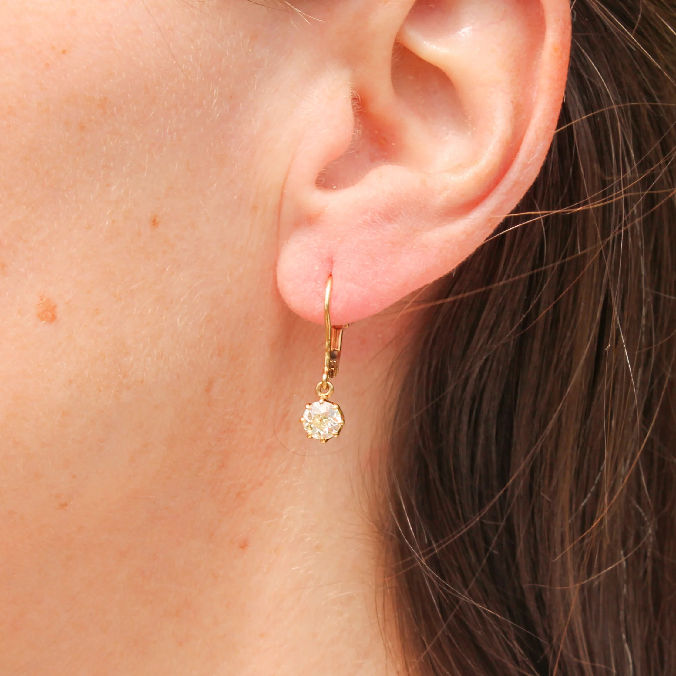 Edwardian 1.01 Carat Old Cut Diamond Drop Earrings, circa 1910 - Image 6