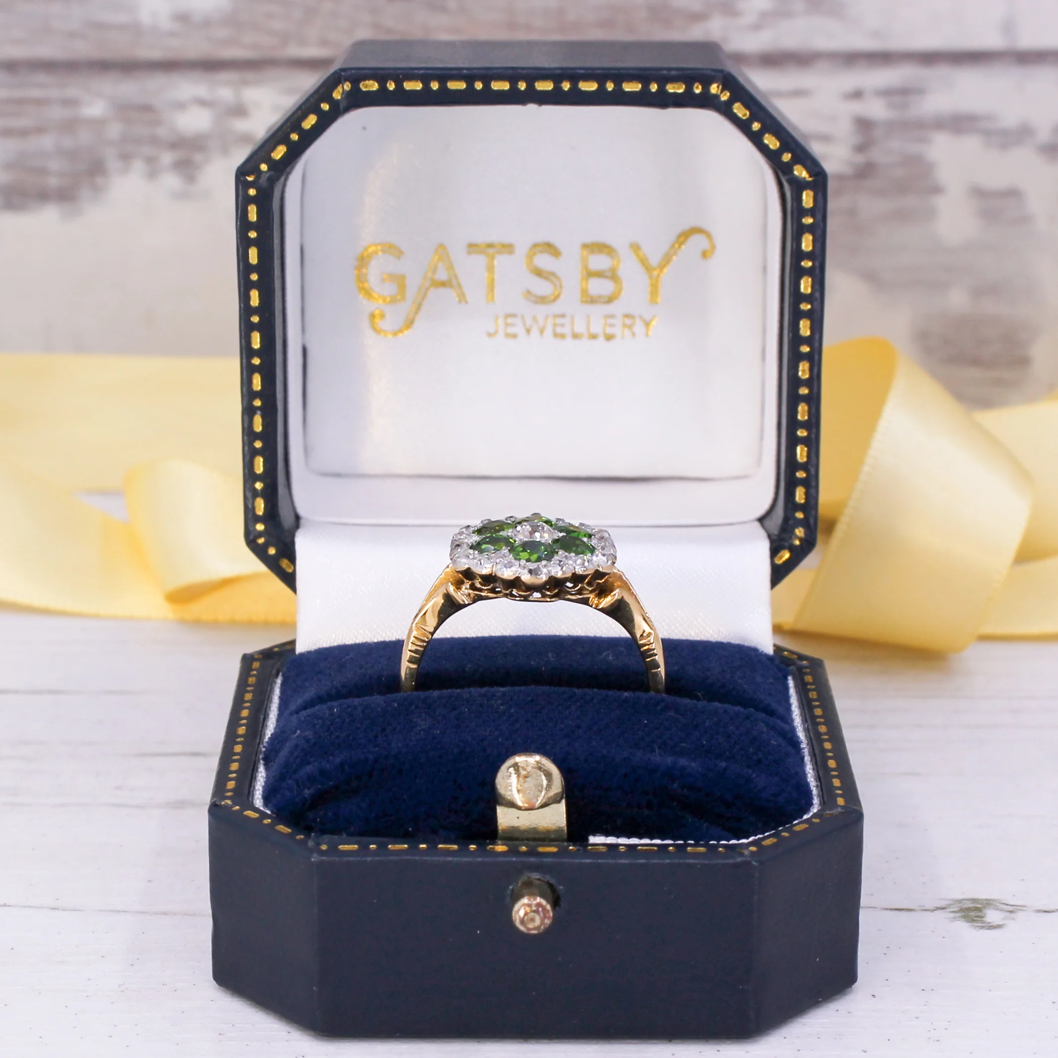 Edwardian 1.31 Carat Demantoid Garnet & Diamond Cluster Ring, circa 1905 - Image 10
