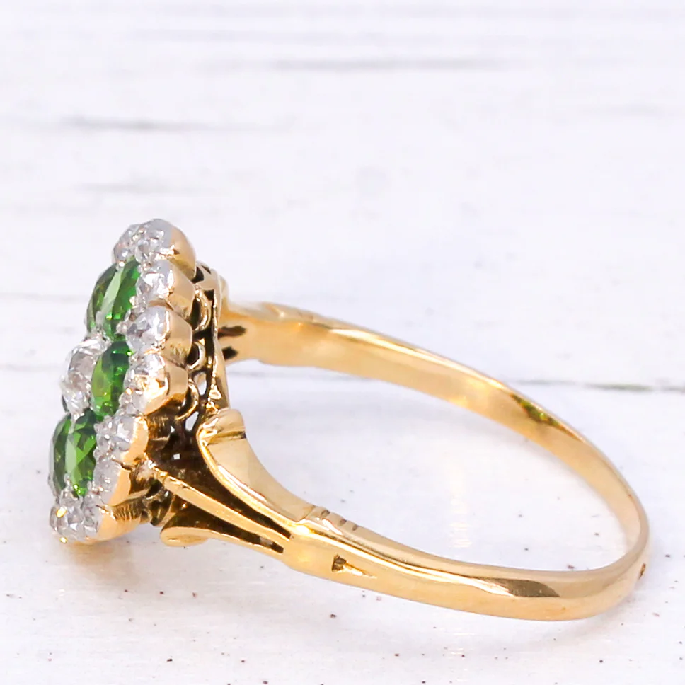 Edwardian 1.31 Carat Demantoid Garnet & Diamond Cluster Ring, circa 1905 - Image 4