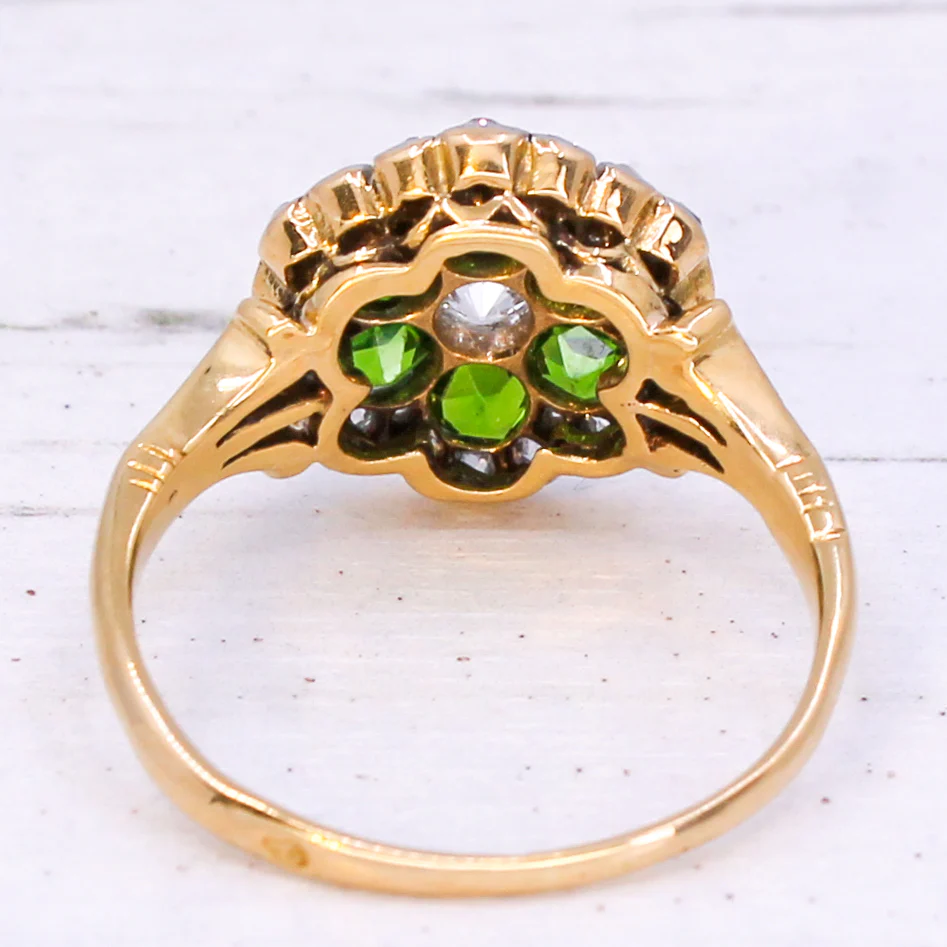 Edwardian 1.31 Carat Demantoid Garnet & Diamond Cluster Ring, circa 1905 - Image 5