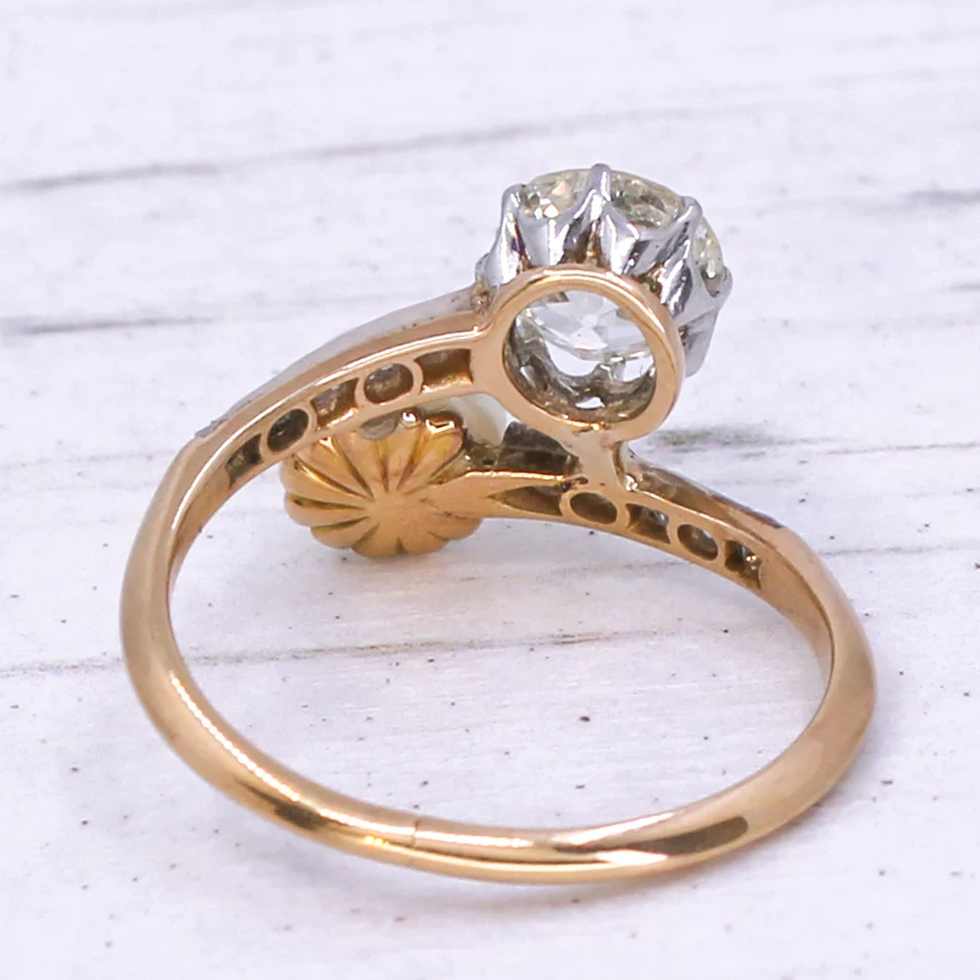 Edwardian 1.00 Carat Old Cut Diamond & Natural Pearl Crossover Ring, circa 1910 - Image 6