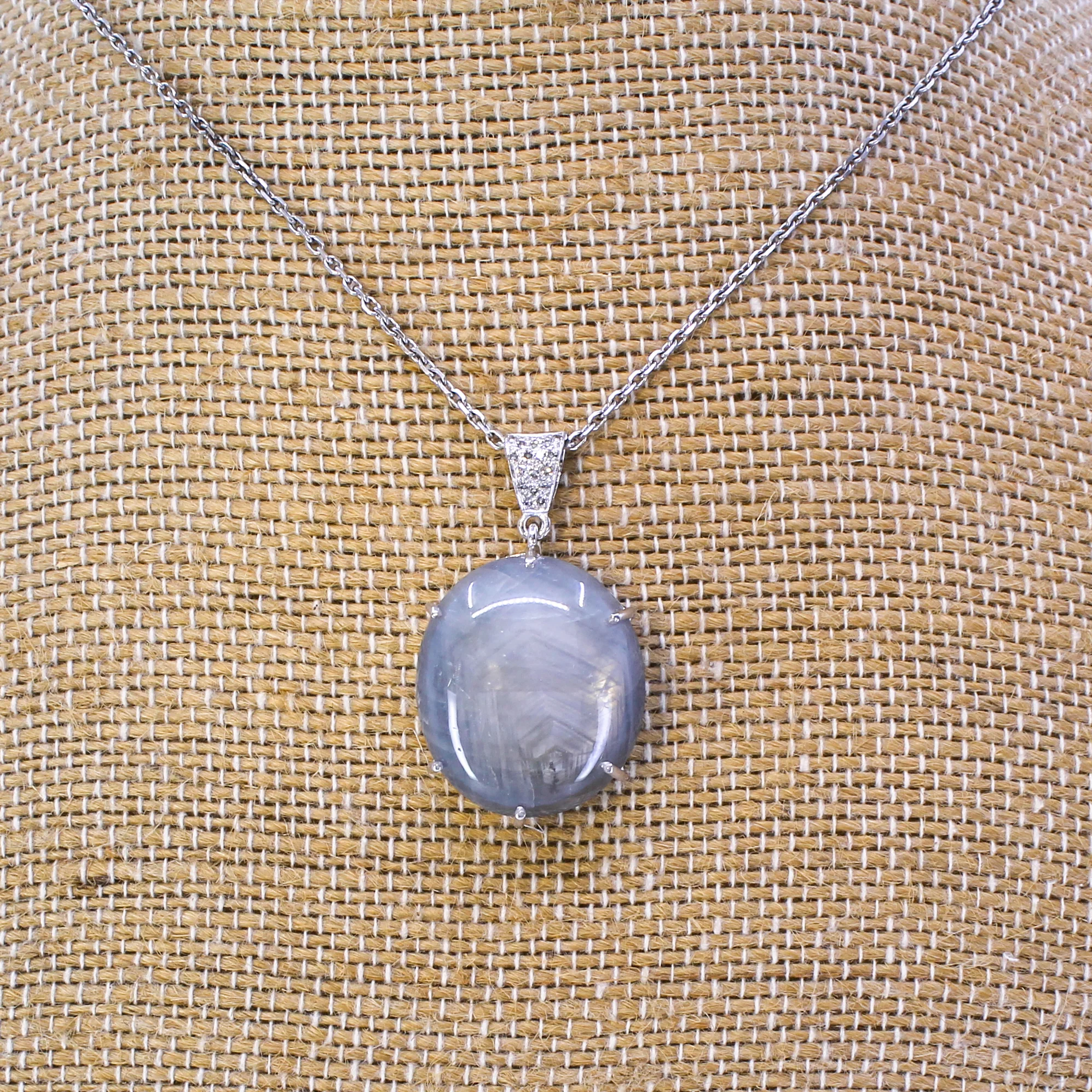 Edwardian 48.84 Carat Natural Grey Star Sapphire Pendant, circa 1910 - Image 3