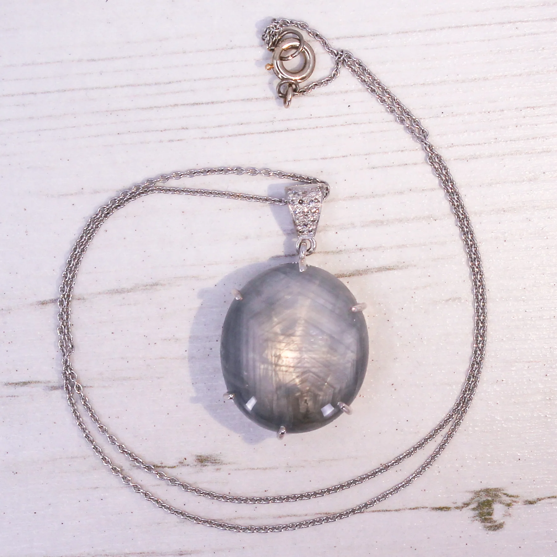Edwardian 48.84 Carat Natural Grey Star Sapphire Pendant, circa 1910 - Image 5