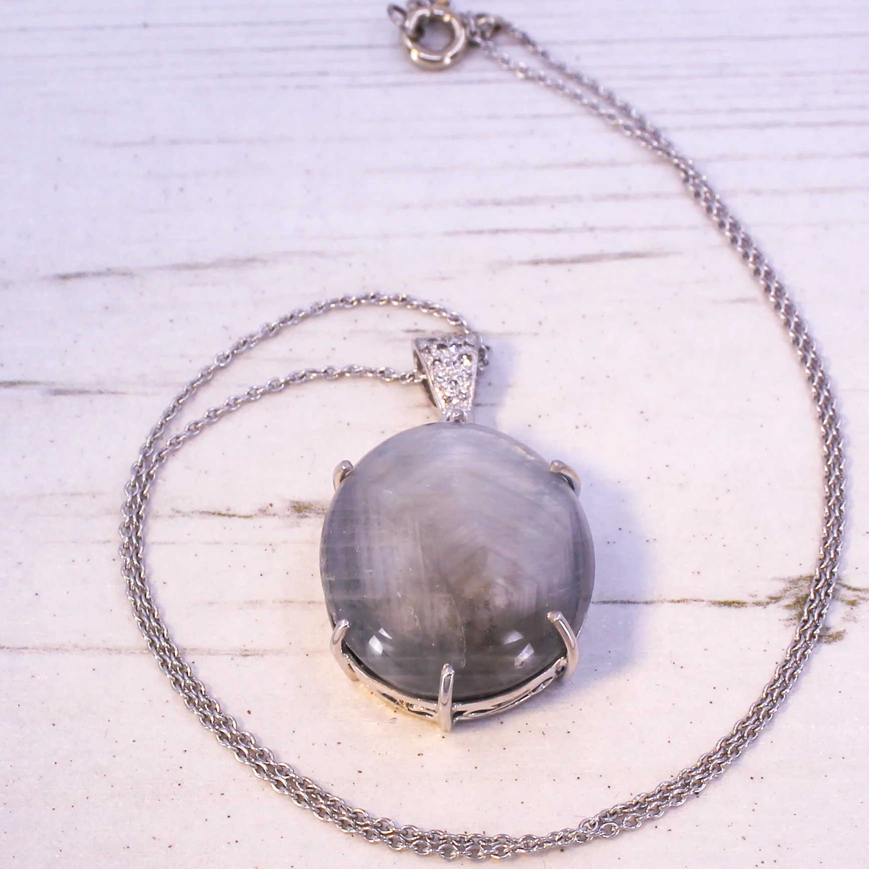 Edwardian 48.84 Carat Natural Grey Star Sapphire Pendant, circa 1910 - Image 6