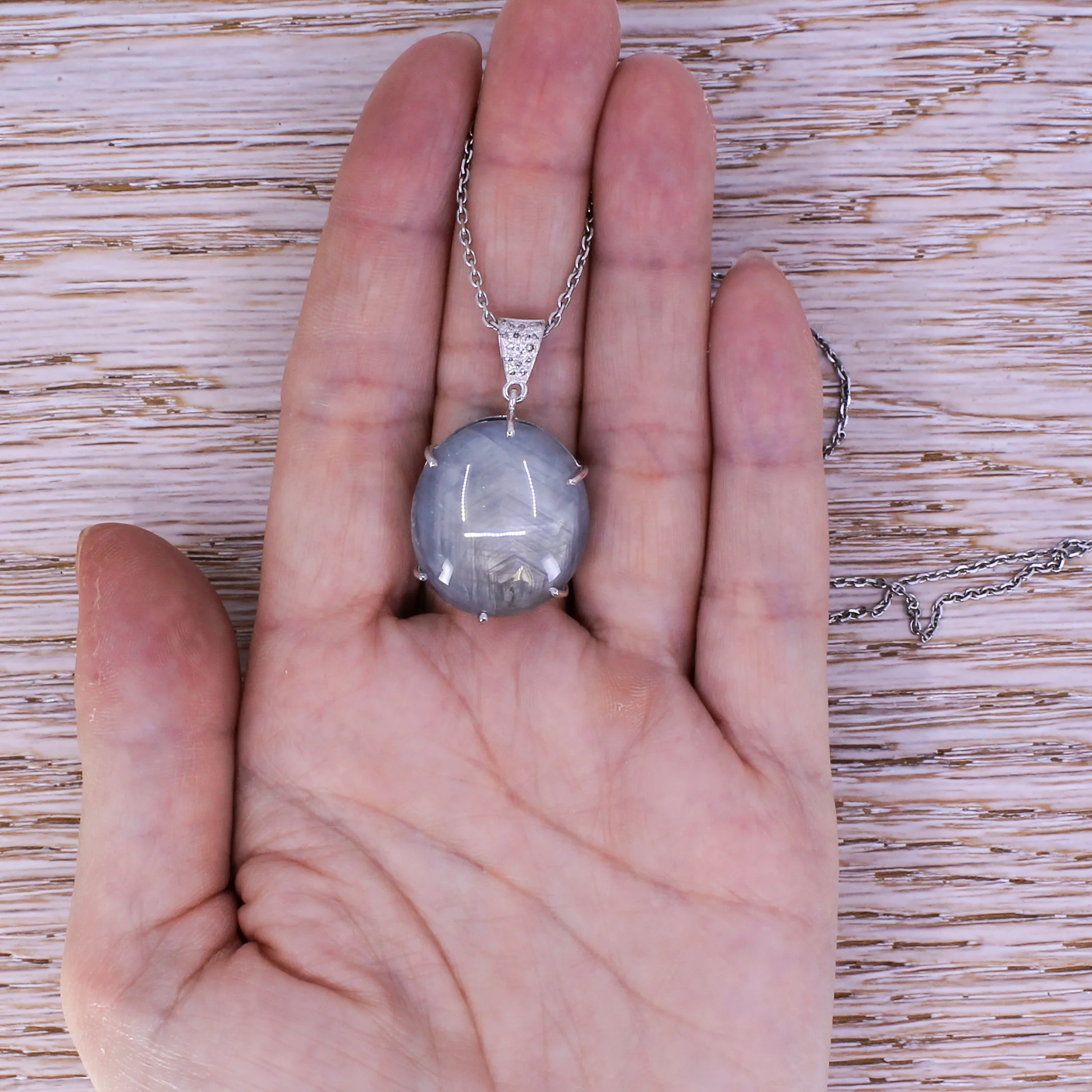 Edwardian 48.84 Carat Natural Grey Star Sapphire Pendant, circa 1910 - Image 9