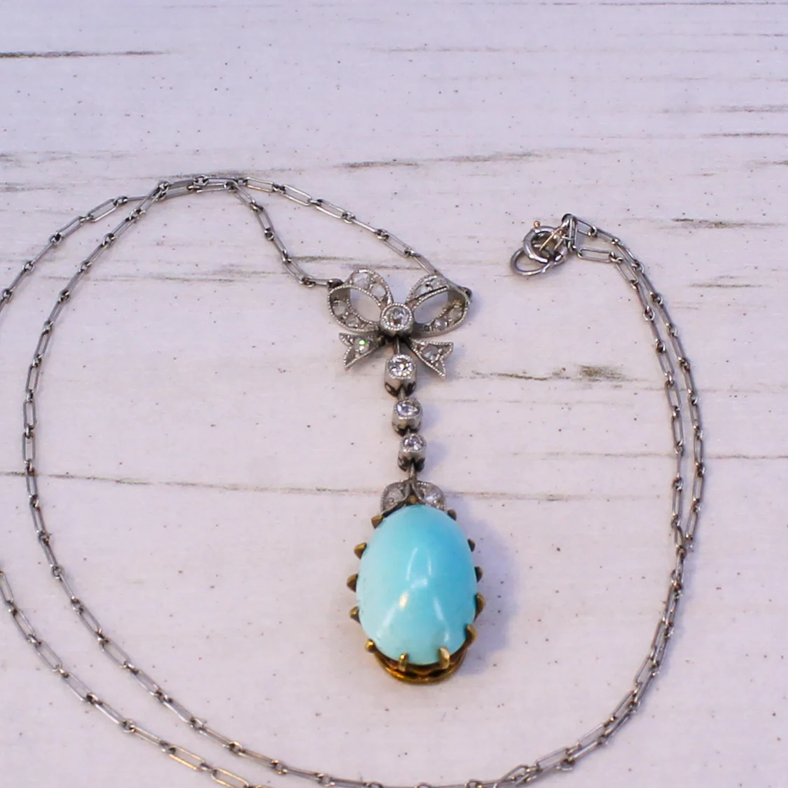 Edwardian Turquoise & Diamond Pendant, circa 1910 - Image 7