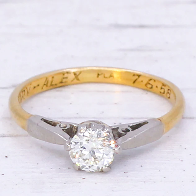 Mid Century 0.40 Carat Old Cut Diamond Engagement Ring, dated 1958 - Image 3