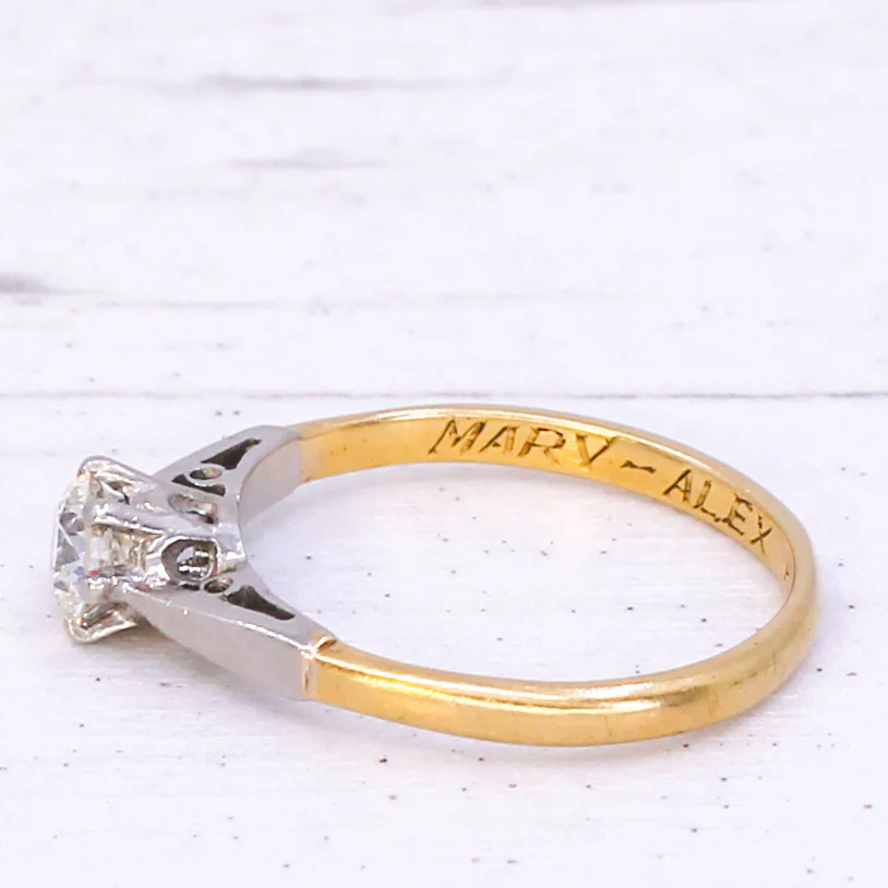 Mid Century 0.40 Carat Old Cut Diamond Engagement Ring, dated 1958 - Image 4