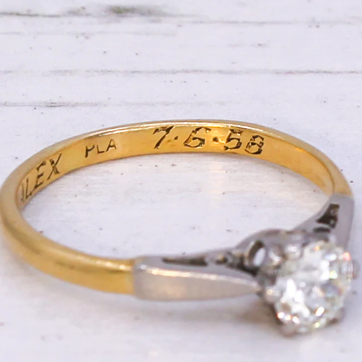 Mid Century 0.40 Carat Old Cut Diamond Engagement Ring, dated 1958 - Image 6