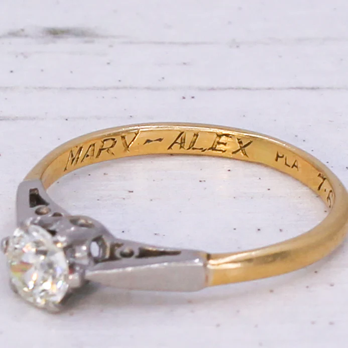 Mid Century 0.40 Carat Old Cut Diamond Engagement Ring, dated 1958 - Image 7