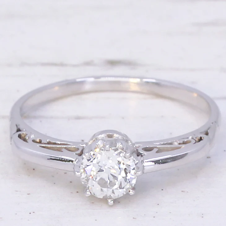 Mid Century 0.61 Carat Old Cut Diamond Engagement Ring, circa 1955 - Image 3