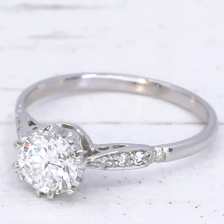 Mid Century 0.63 Carat Transitional Cut Diamond Engagement Ring, circa 1950