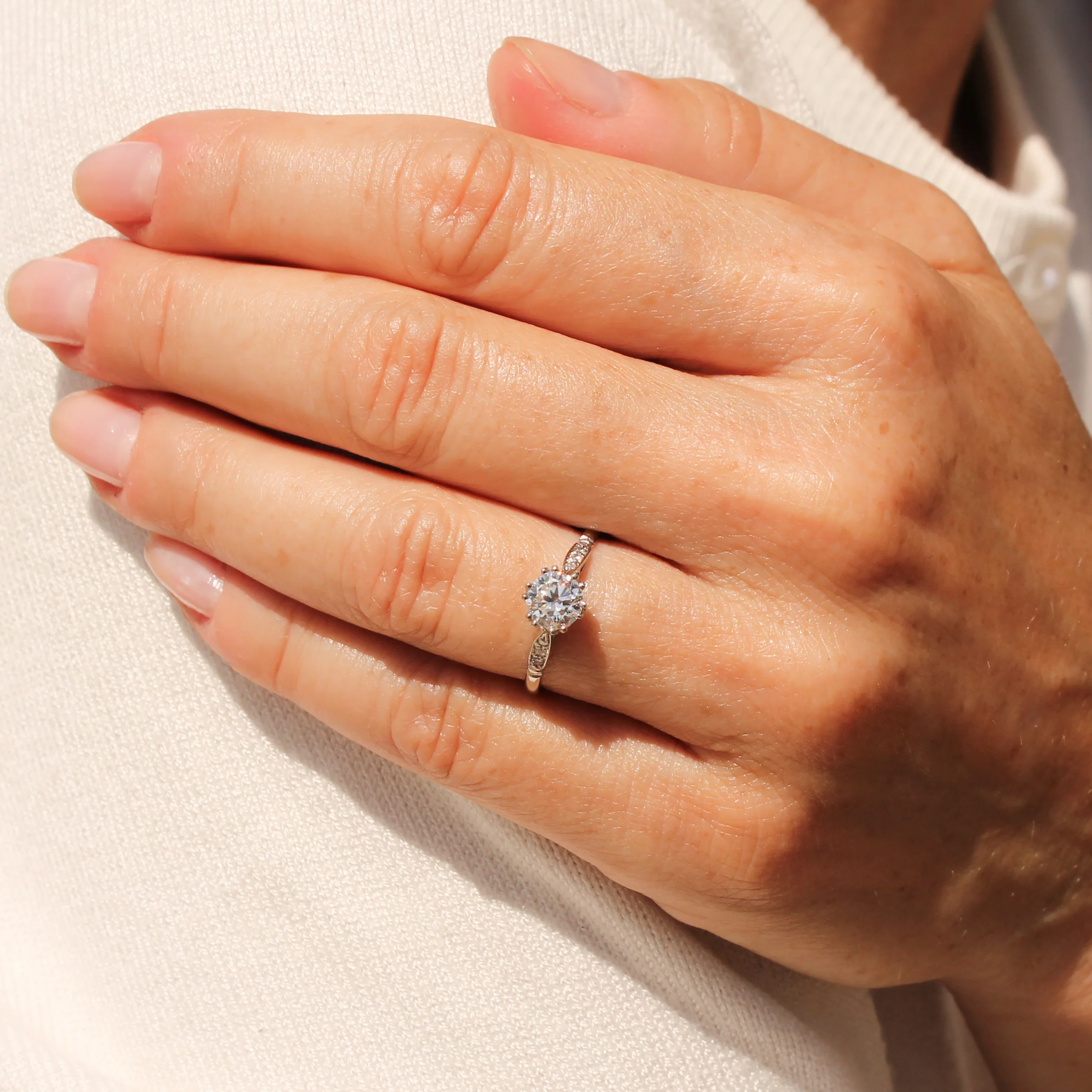 Mid Century 0.63 Carat Transitional Cut Diamond Engagement Ring, circa 1950 - Image 2