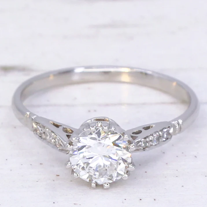 Mid Century 0.63 Carat Transitional Cut Diamond Engagement Ring, circa 1950 - Image 3